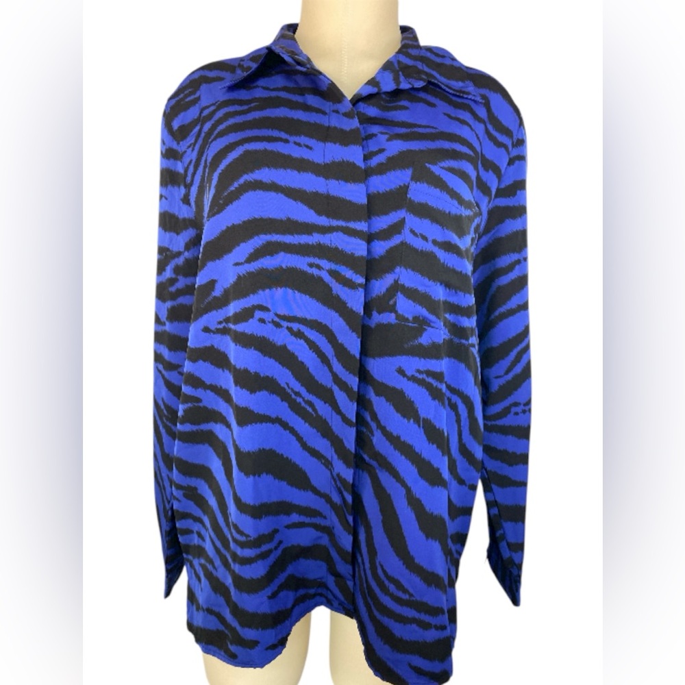 Alfred Dunner Blue and Black Zebra Print Blouse Women’s Size 16